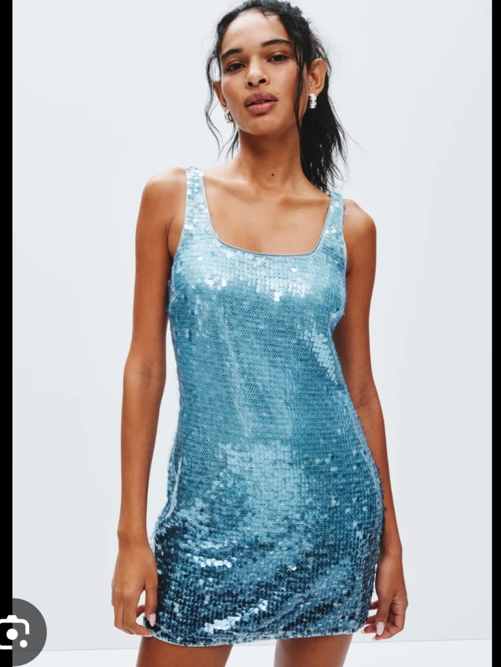B. Darlin Light Blue Sequin Mini Dress Sz  L Sleeveless Party Cocktail Glam Club